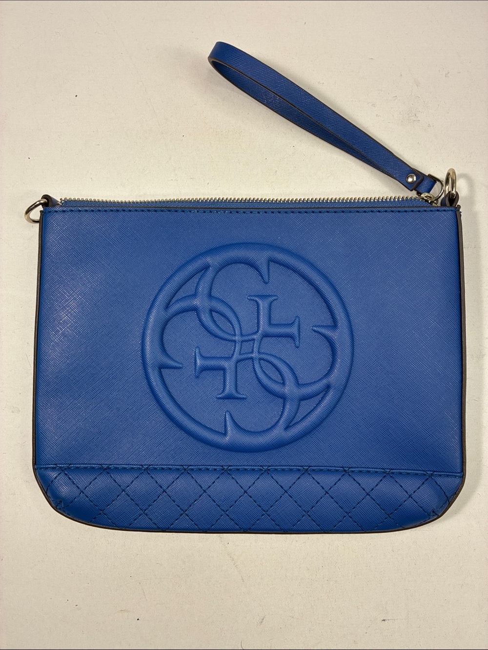 Guess Blue Quilted Accent Logo Wristlet